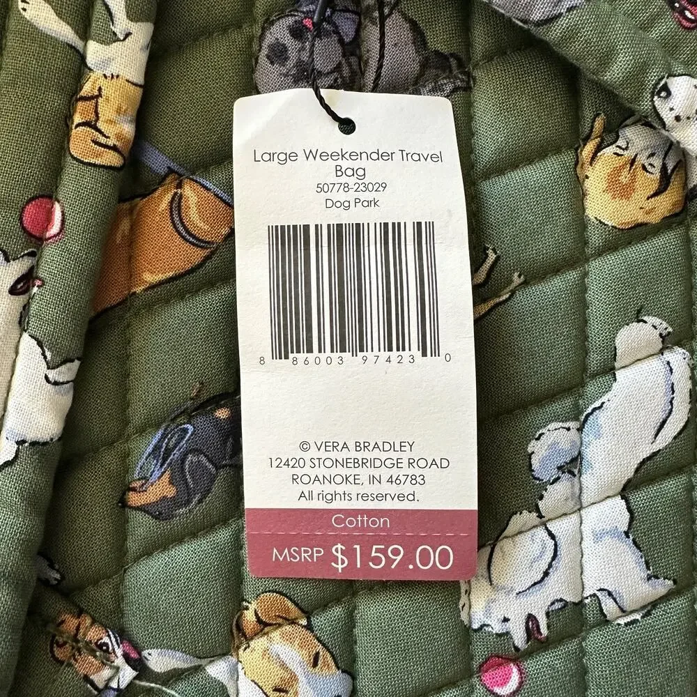 New Vera Bradley Large Weekender Travel Luggage Bag Dog Park Green